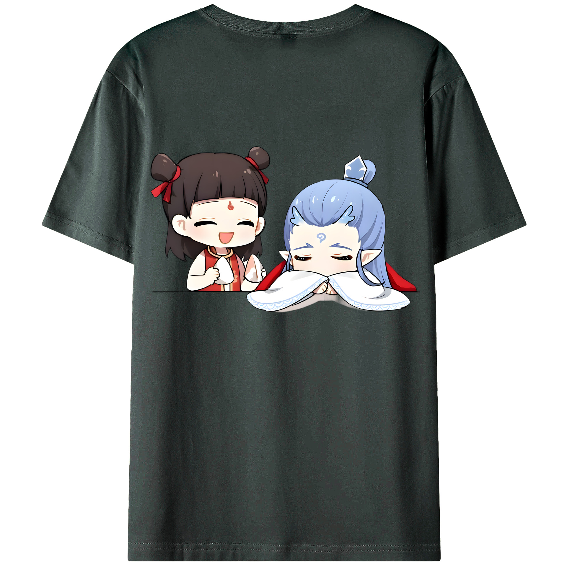 （画像用） Ne Zha 2 ナタ 魔童の大暴れ 綿100％ メンズ半袖Tシャツ（バックプリント） 通気性